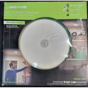 5" LED Mount Anywhere Light Mr Beams MB990-WHT 300 Lumen D Battery NoWire*Tested